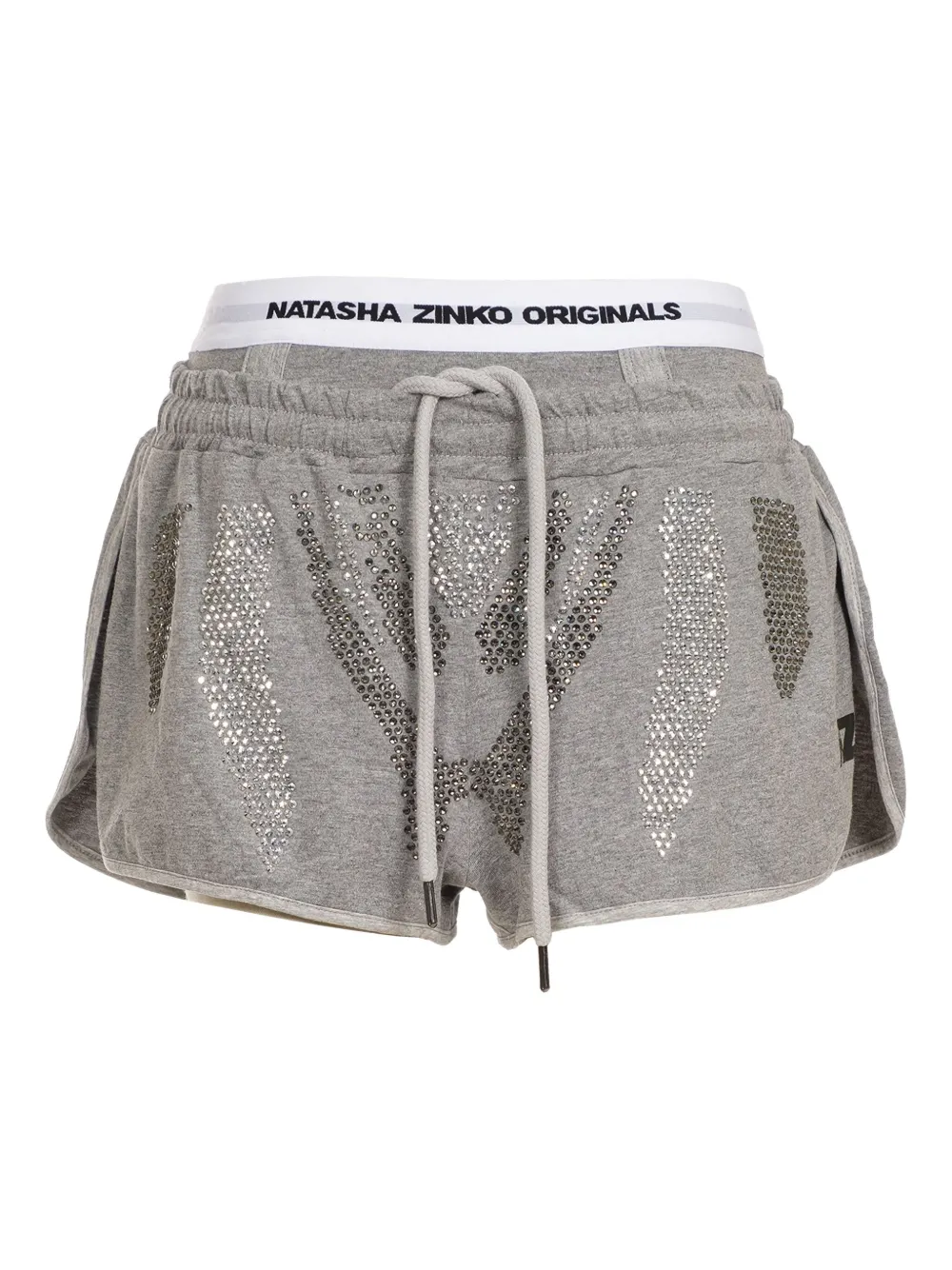 Natasha Zinko Rhinestone-embellished Drawstring Shorts In Gray