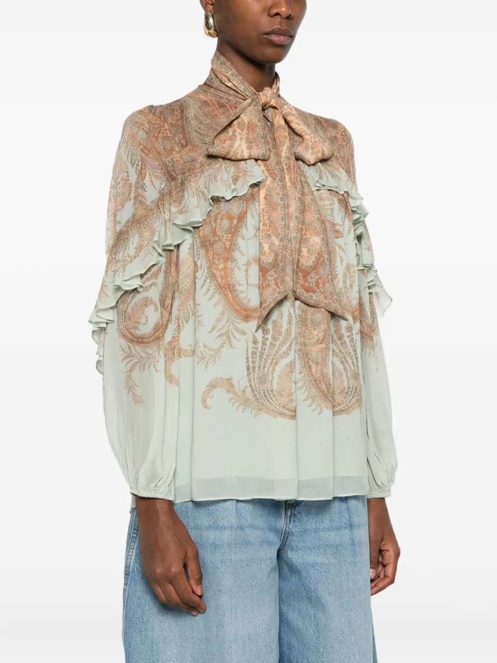Zimmermann Memento Flutter Paisley Pussy Bow Top In Pink