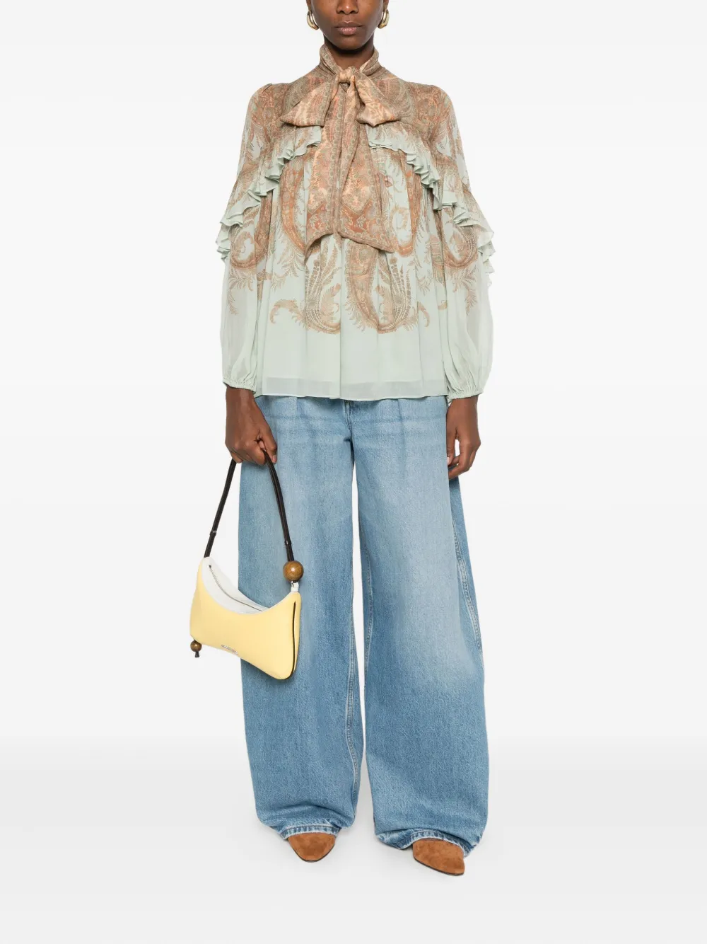 Zimmermann Memento Flutter Paisley Pussy Bow Top In Pink