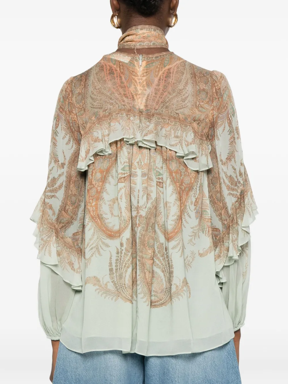 Zimmermann Memento Flutter Paisley Pussy Bow Top In Pink