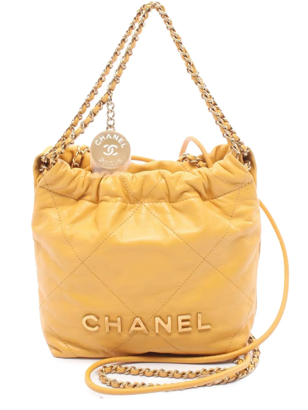 CHANEL Pre-Owned 2021-2025 Mini Shiny Calfskin 22 Handbag satchel | Yellow | Image 1