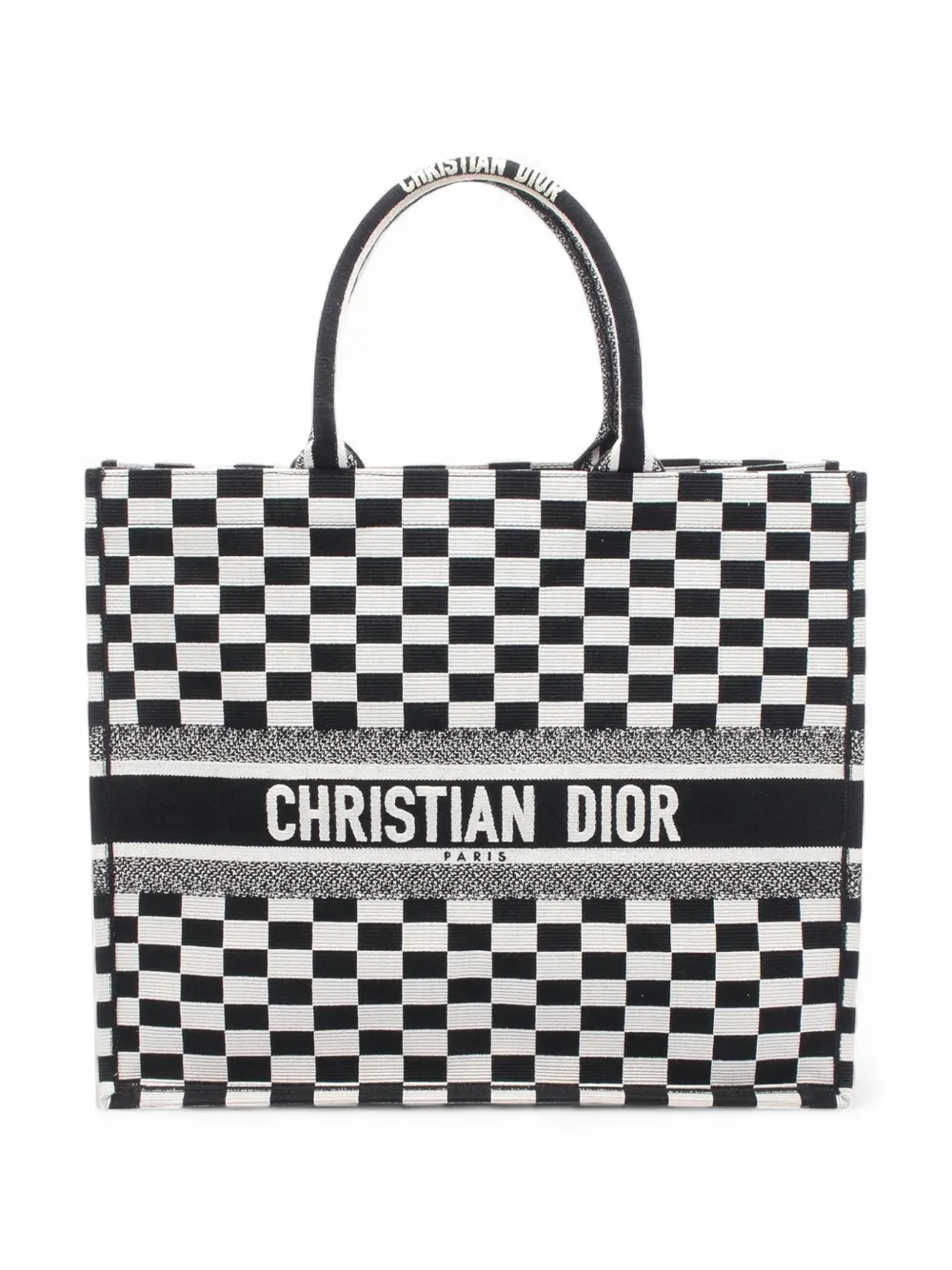 Christian Dior Pre-Owned 2018-2025 Large Embroidered Canvas Checkered Book tote bag | Black | Image 1
