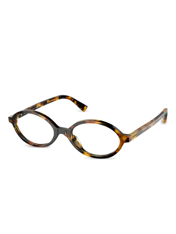 MIU MIU ブラウン オーバル メガネ Miu Miu Eyewear オーバルメガネフレーム | ブラウン | FARFETCH JP