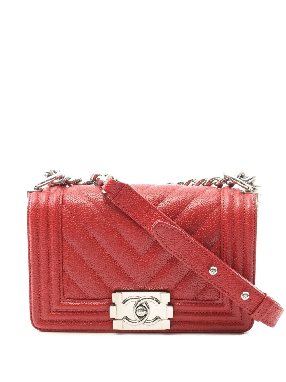 CHANEL Pre-Owned 2019 Small Chevron Caviar Boy Flap crossbody bag | Red | Image 1