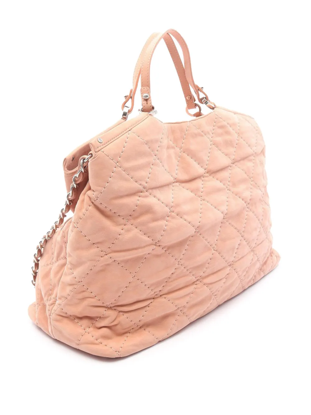 Pre-owned Chanel 2012 Large Cc Quilted Suede Sea Hit Tote Satchel In Pink