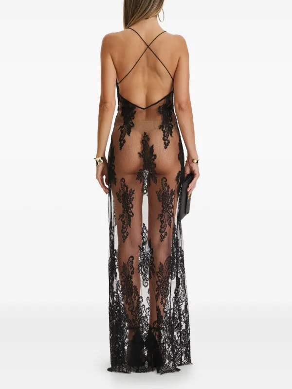 IL VOLO Naya sheer-lace Maxi Dress | Black | FARFETCH