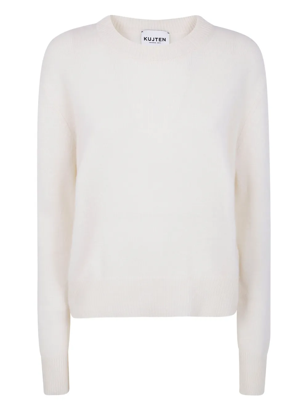 Kujten Long Sleeve Ribbed Cuff Knit Sweater In White