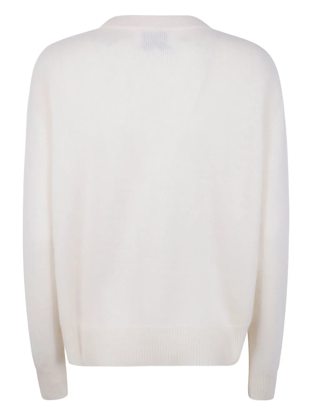 Kujten Long Sleeve Ribbed Cuff Knit Sweater In White