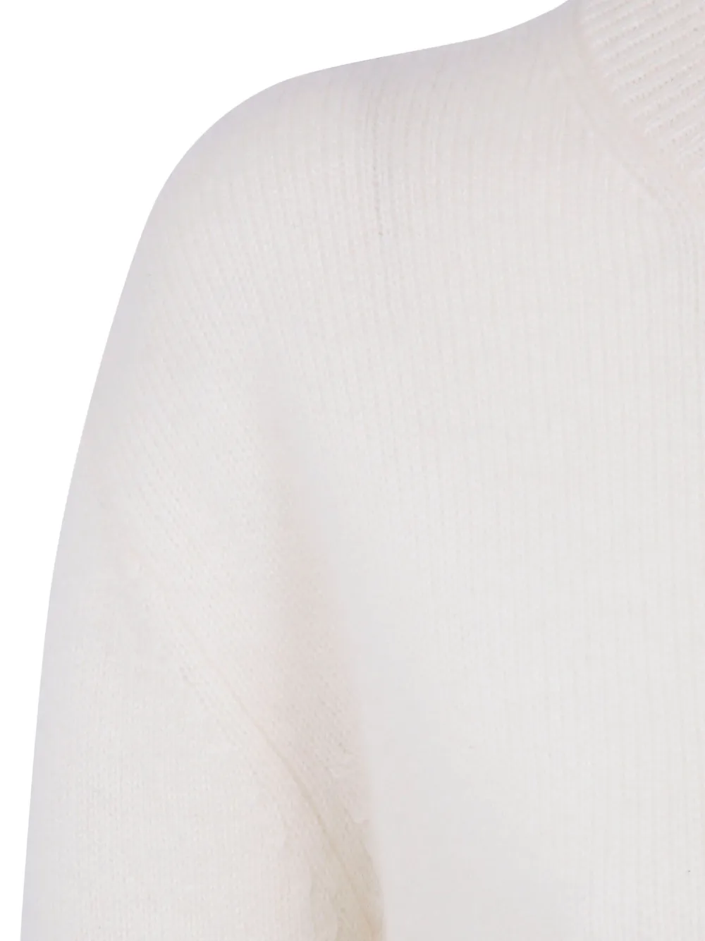 Kujten Long Sleeve Ribbed Cuff Knit Sweater In White
