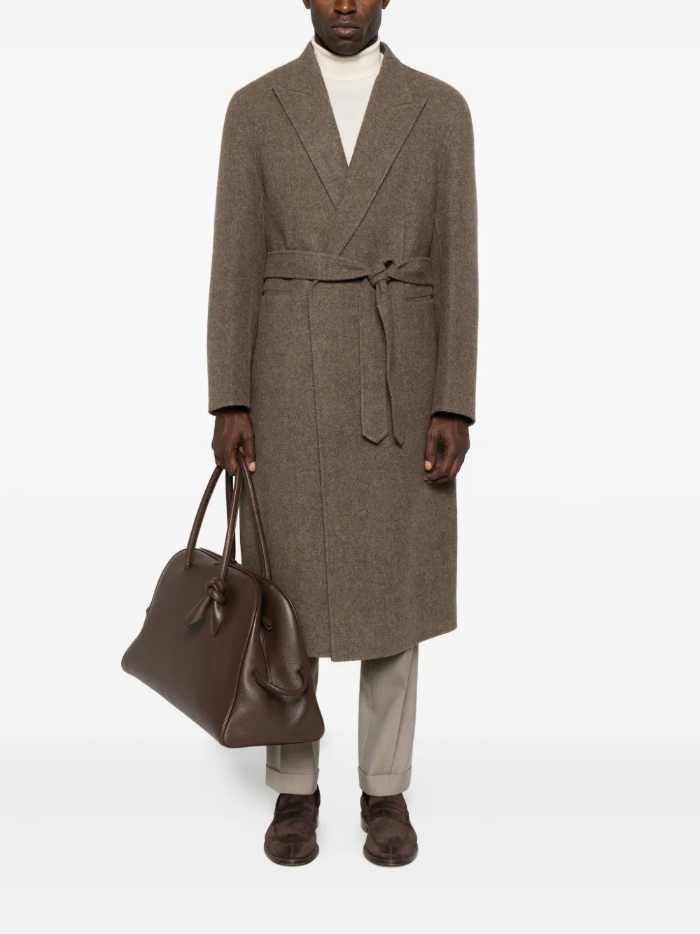 Tonywack Belted Wrap Coat In Brown
