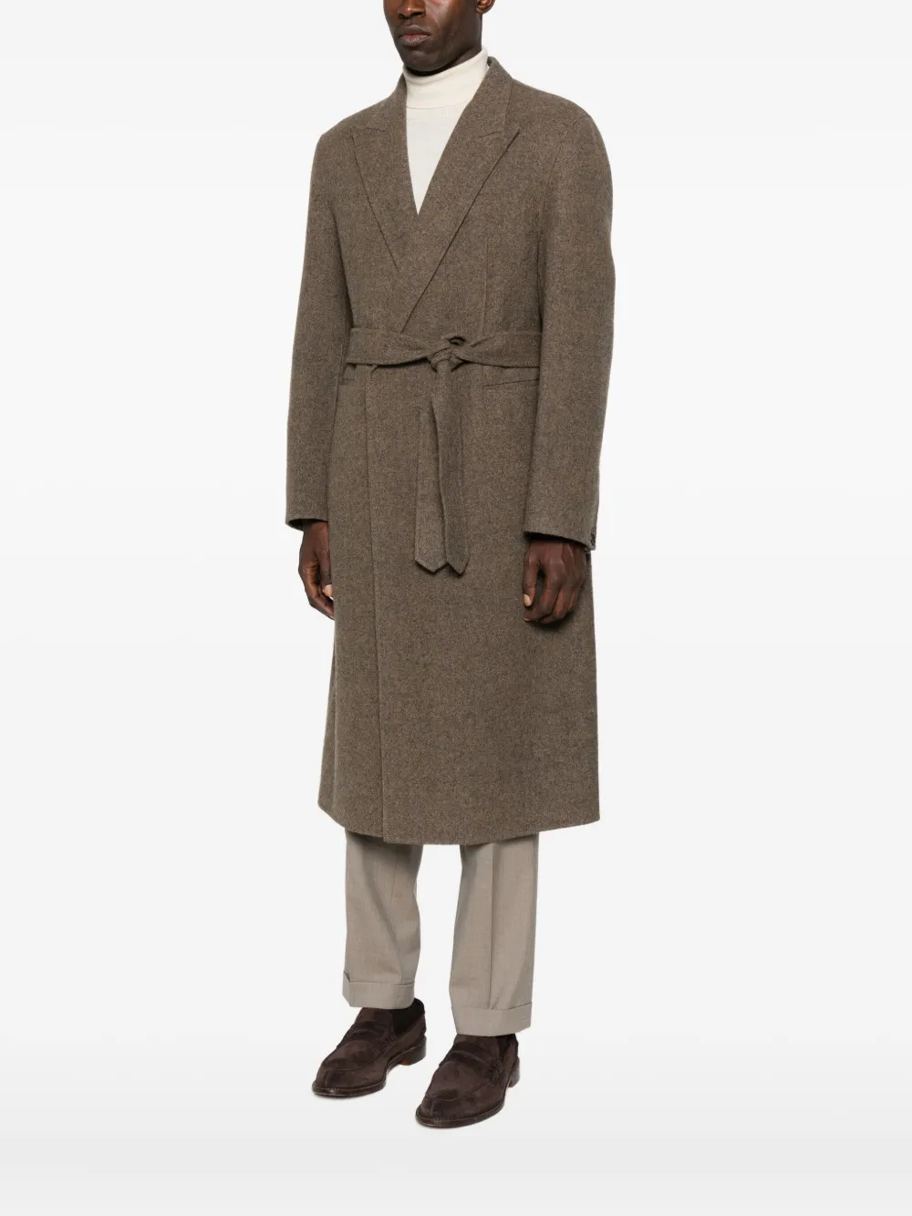 Tonywack Belted Wrap Coat In Brown