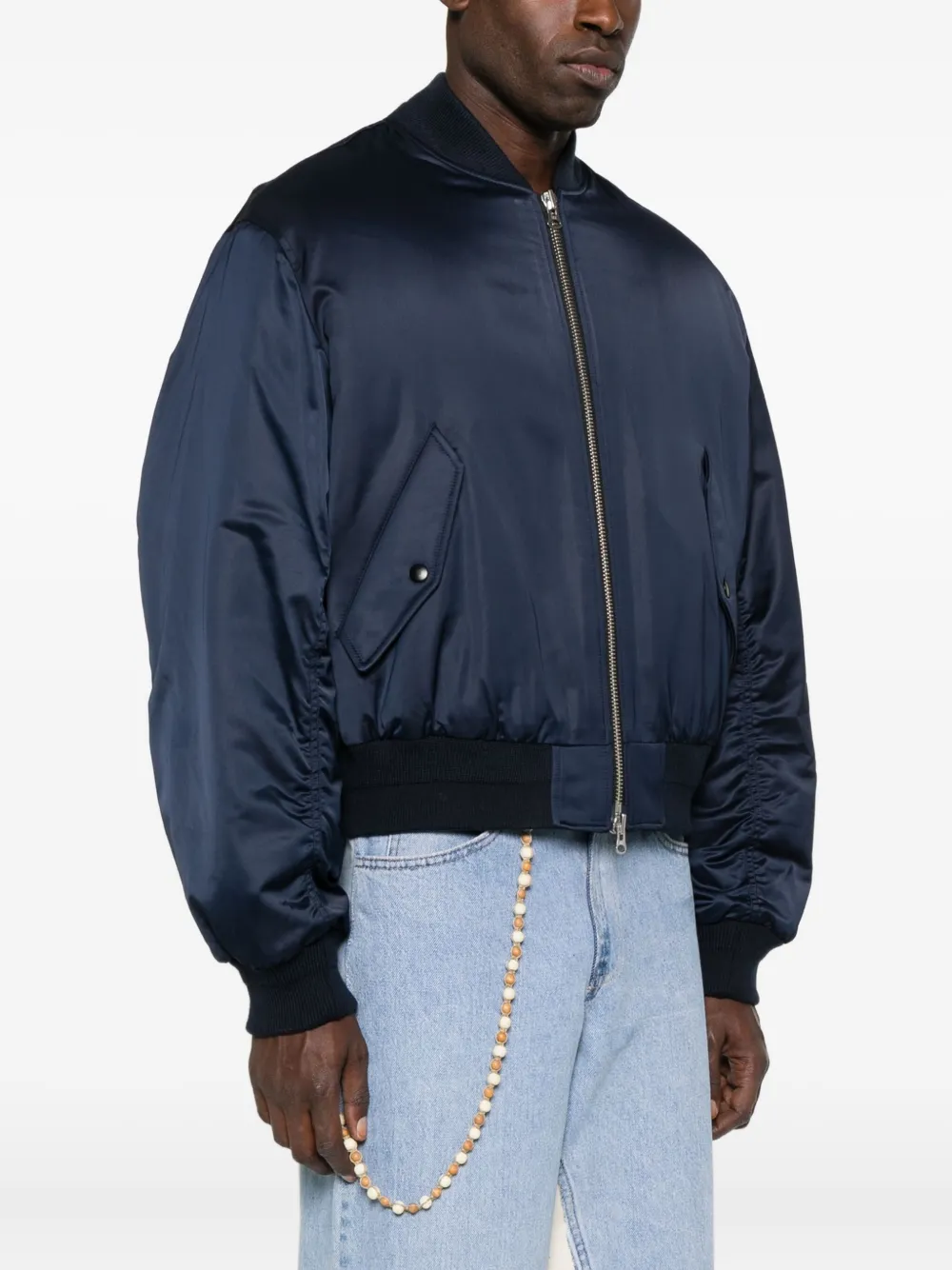 Tonywack Zip-front Patch-pocket Bomber Jacket In Blue