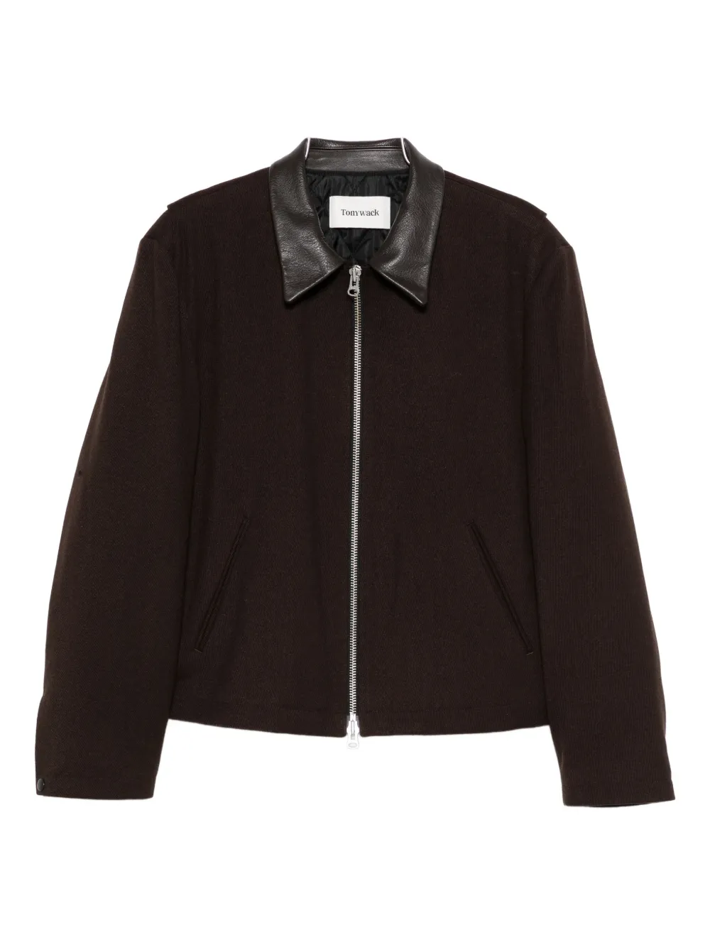 Tonywack Leather-collared Zip-front Jacket In Brown