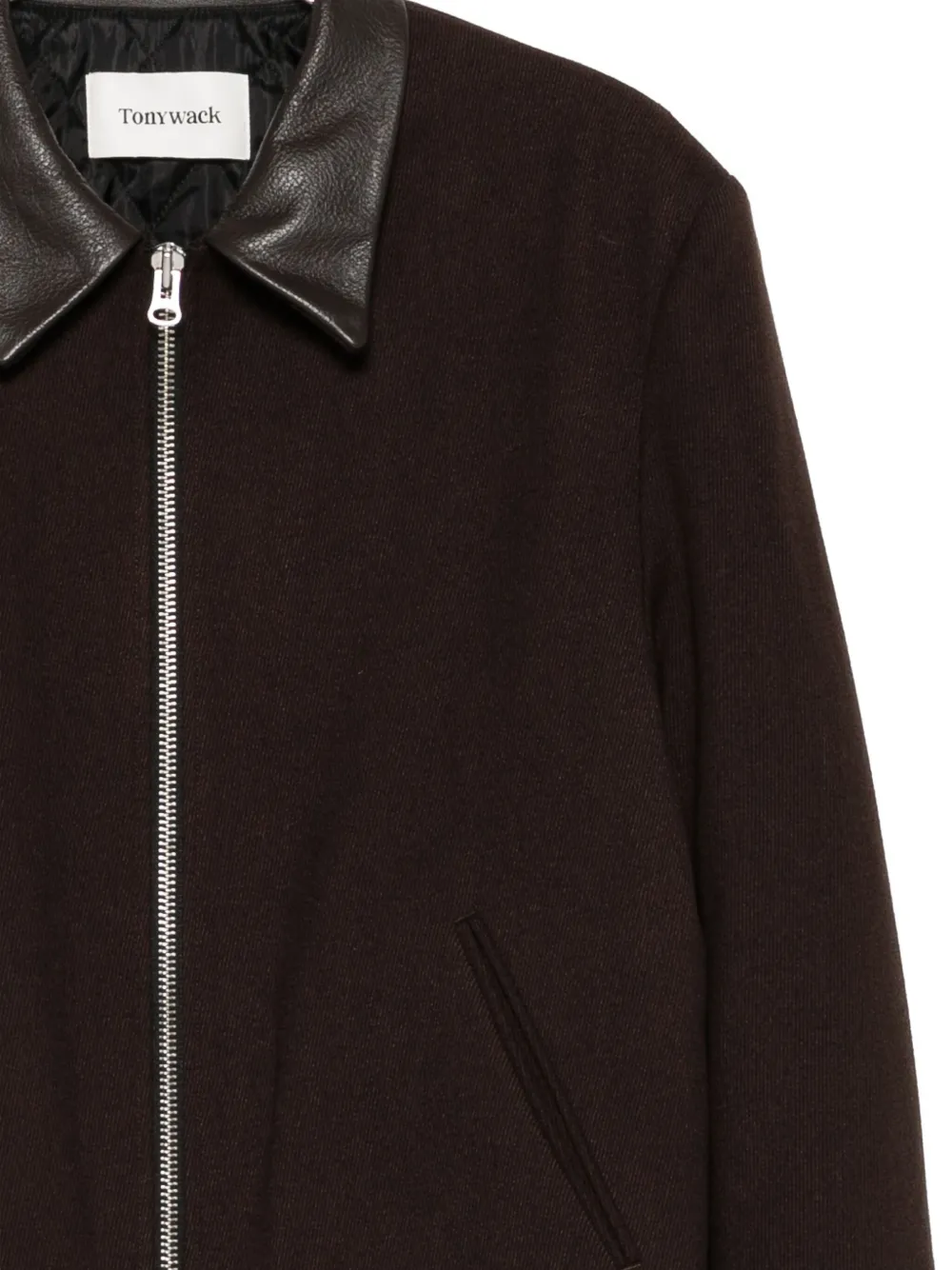 Tonywack Leather-collared Zip-front Jacket In Brown