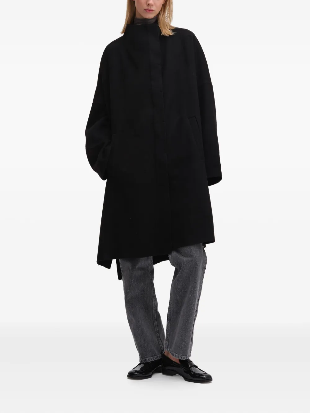 REMAIN DRAPY draped wool coat - Zwart
