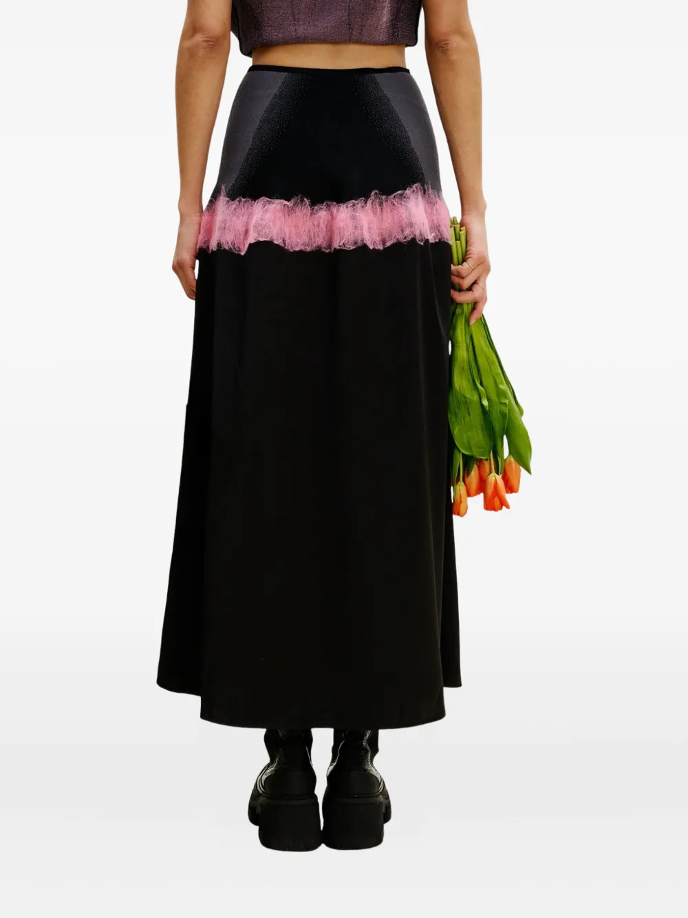 Ph5 Needle-punch Ruffled Skirt In Black