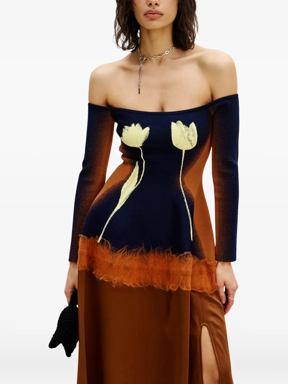 PH5 Off-shoulder midi-jurk Bruin