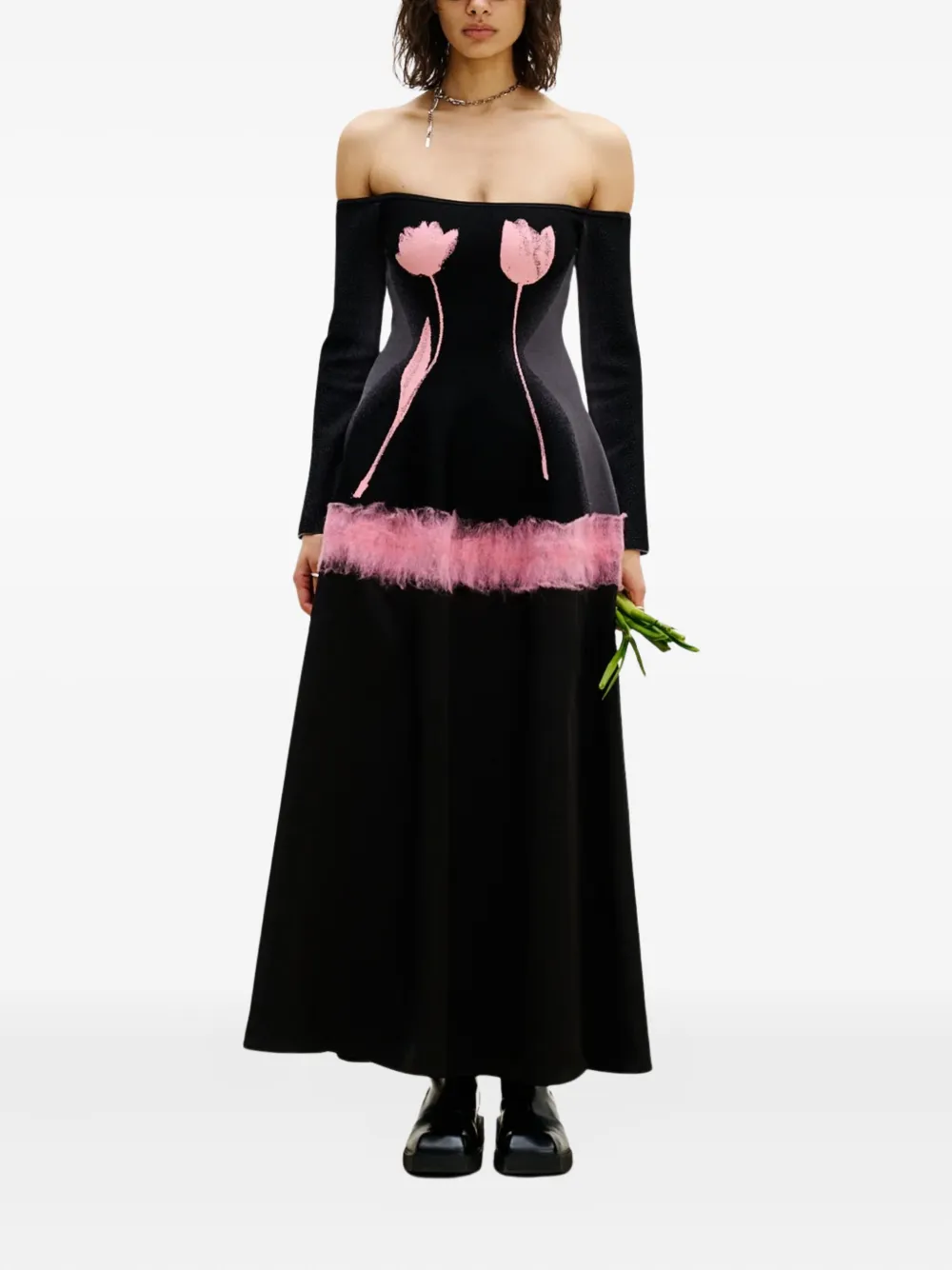 PH5 off-shoulder midi dress - Zwart