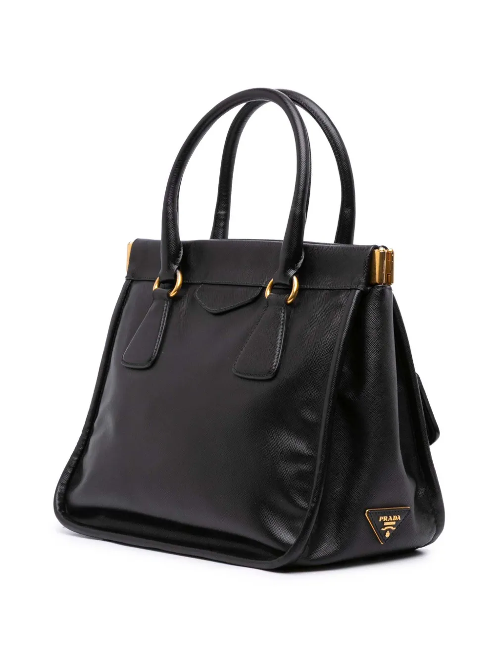Pre-owned Prada 2010-2025 Saffiano Lucido Top Handle Frame Tote Bag In Black