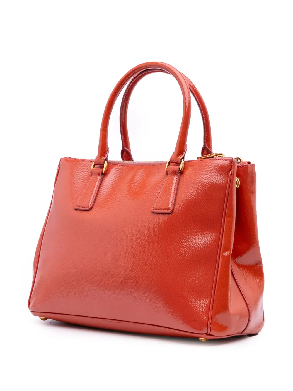Pre-owned Prada 2010-2025 Saffiano Vernice Front Pocket Galleria Double Zip Satchel In Red