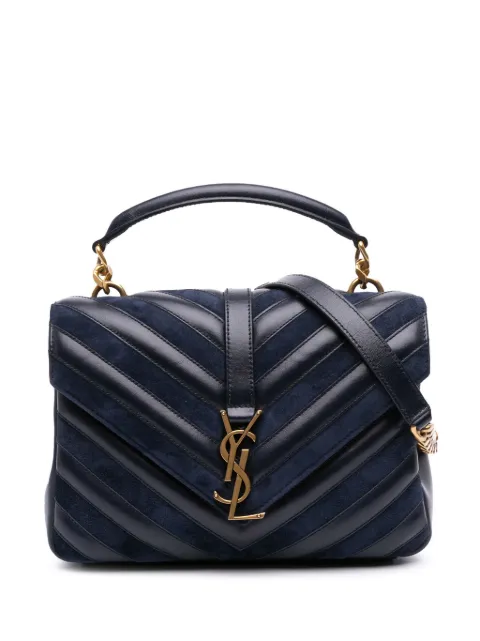 Saint Laurent Pre-Owned 2017 Medium Chevron Calfskin and Suede Monogram College Bag satchel