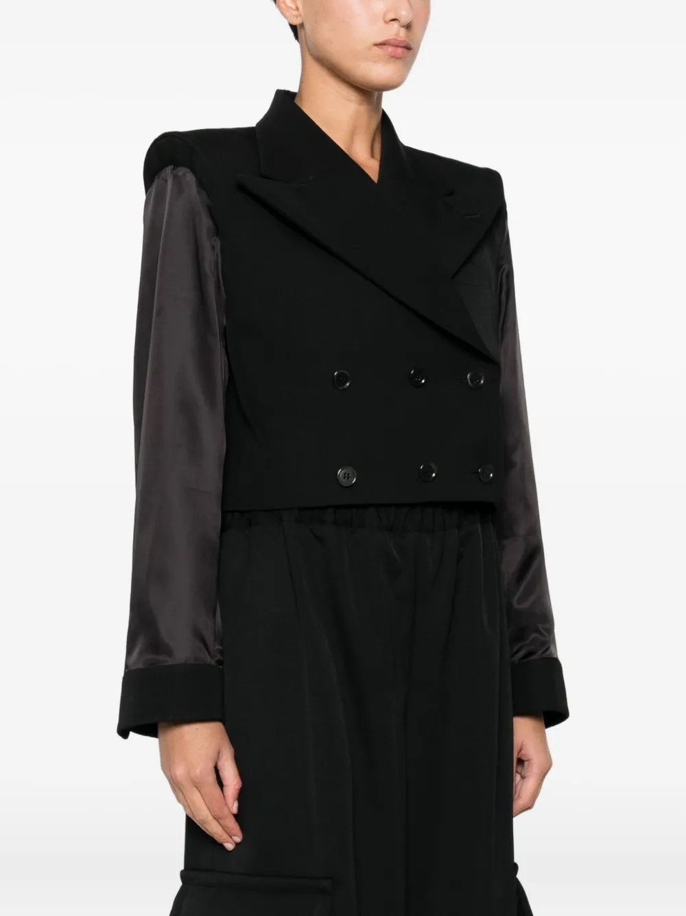 Noir Kei Ninomiya Double-breasted Satin-sleeve Jacket In Black