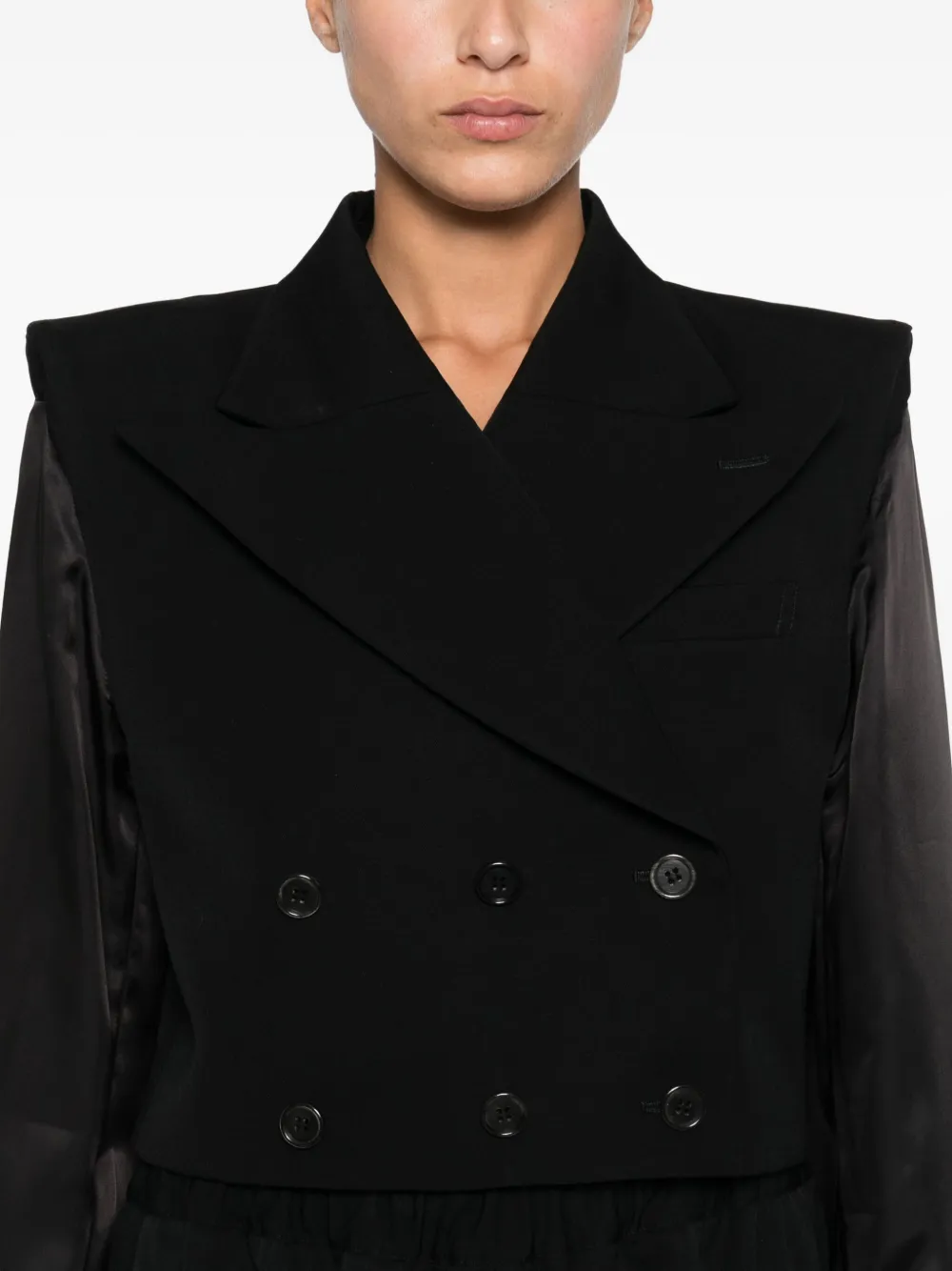 Noir Kei Ninomiya Double-breasted Satin-sleeve Jacket In Black