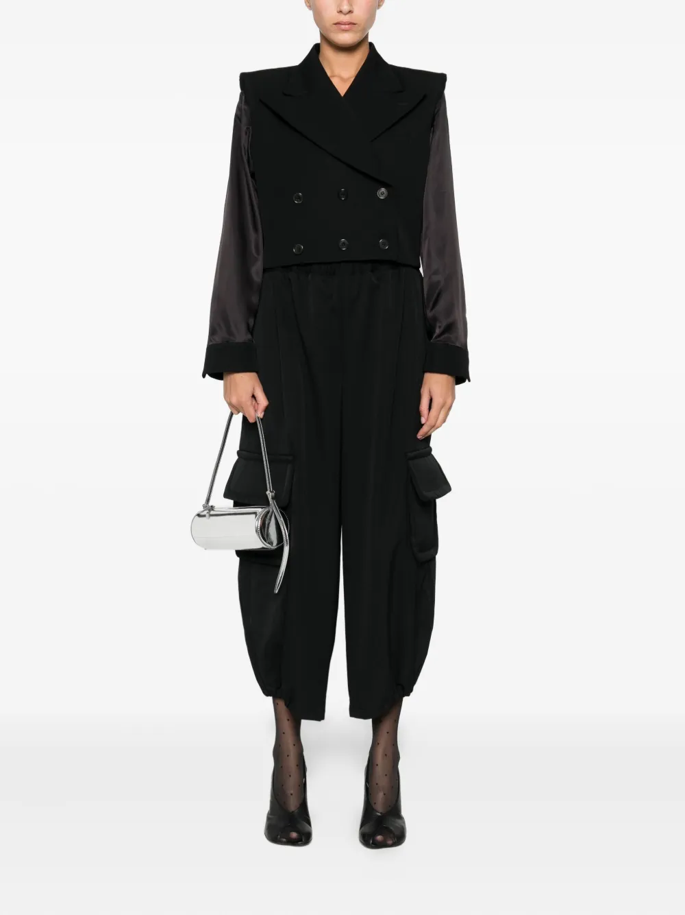 Noir Kei Ninomiya double-breasted satin-sleeve jacket | Cropped Jackets | Image 2