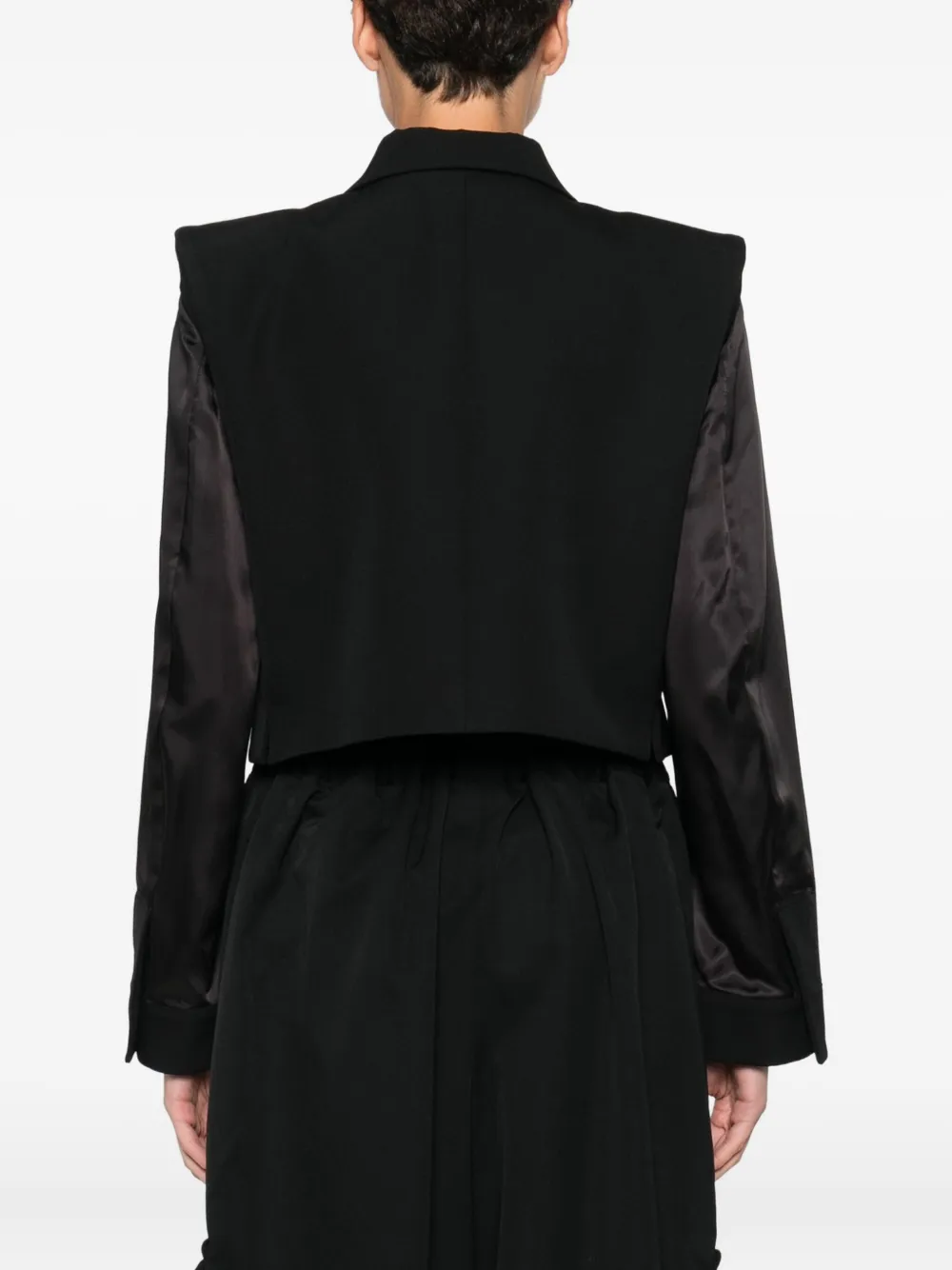 Noir Kei Ninomiya Double-breasted Satin-sleeve Jacket In Black