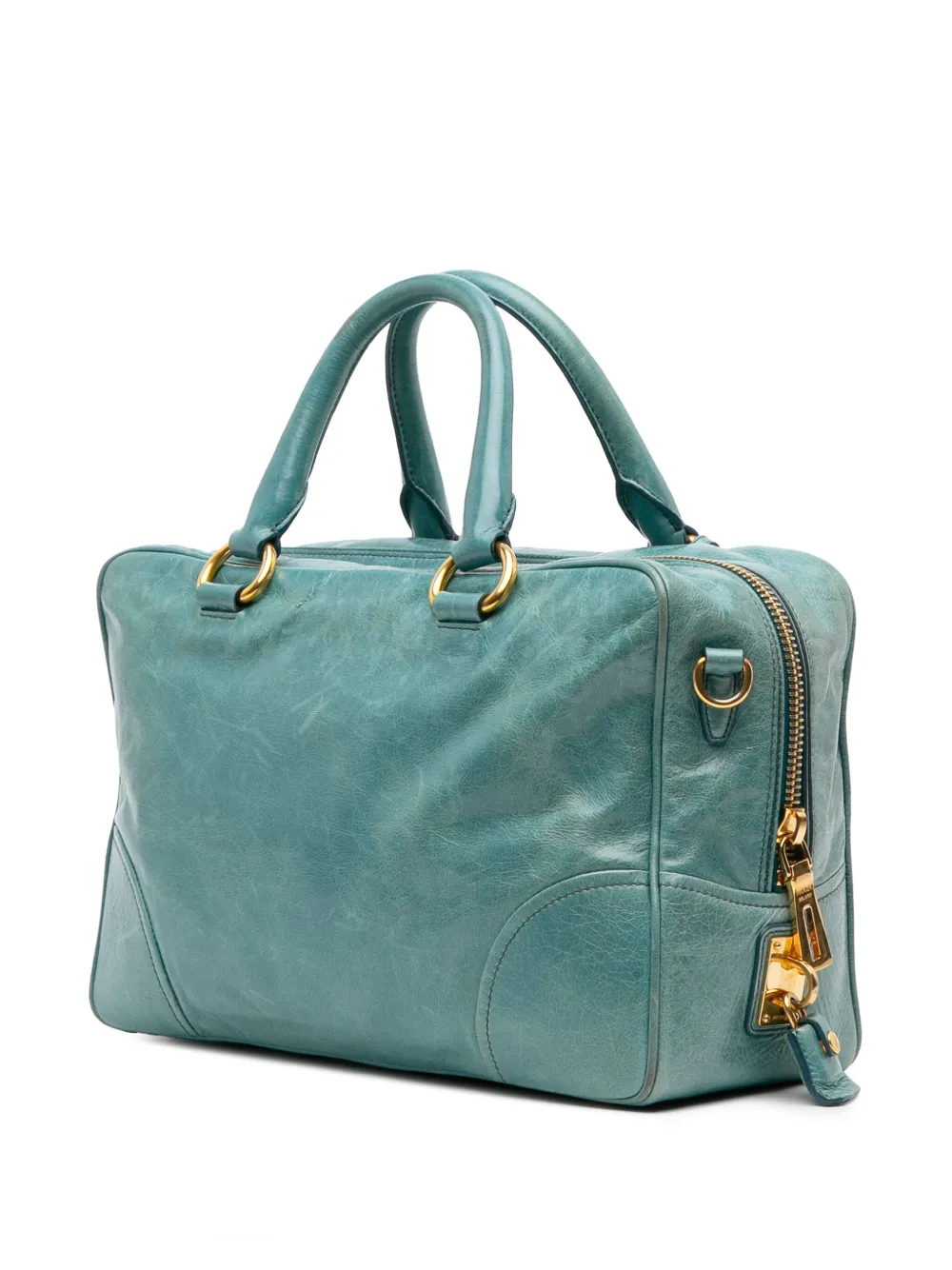 Pre-owned Prada 2010-2025 Vitello Shine Satchel In Blue