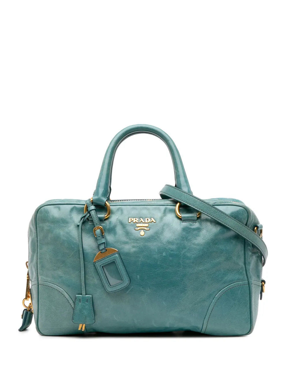 Pre-owned Prada 2010-2025 Vitello Shine Satchel In Blue
