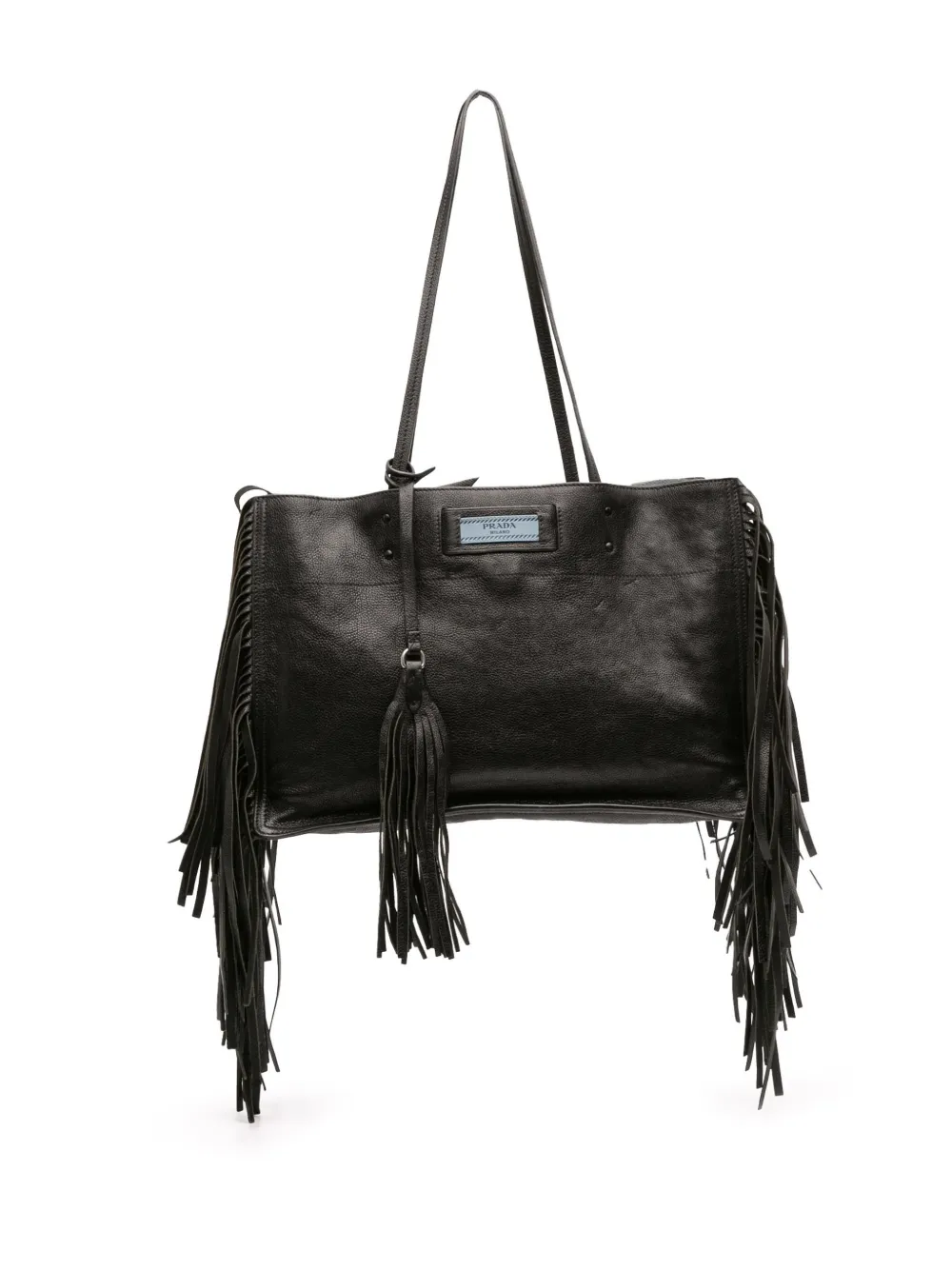 Prada Pre-Owned 2013-2025 Glace Calf Fringed Etiquette tote bag | Black | Image 1