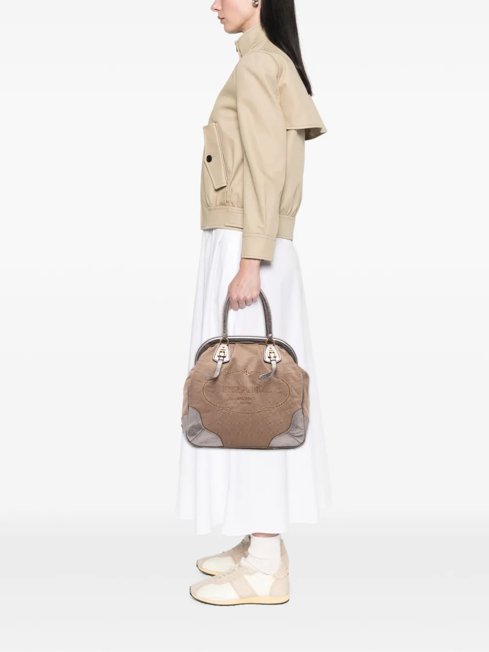 Prada Pre-Owned 2013-2025 Leather Trimmed Canvas Canapa Logo Frame tote bag | Pre-Owned | Image 2