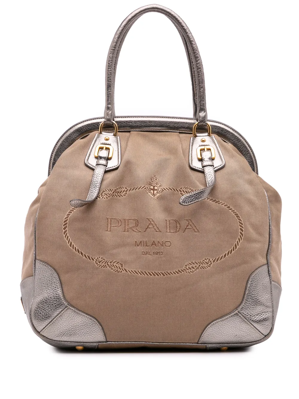 Prada Pre-Owned 2013-2025 Leather Trimmed Canvas Canapa Logo Frame tote bag | Brown | Image 1