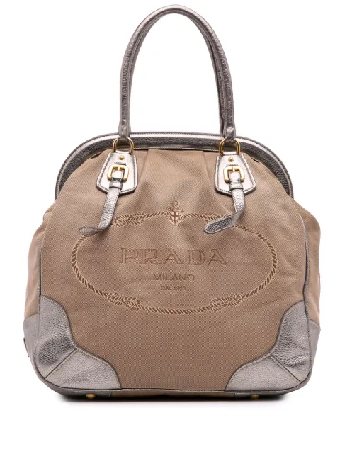 Prada Pre-Owned 2013-2025 Leather Trimmed Canvas Canapa Logo Frame tote bag