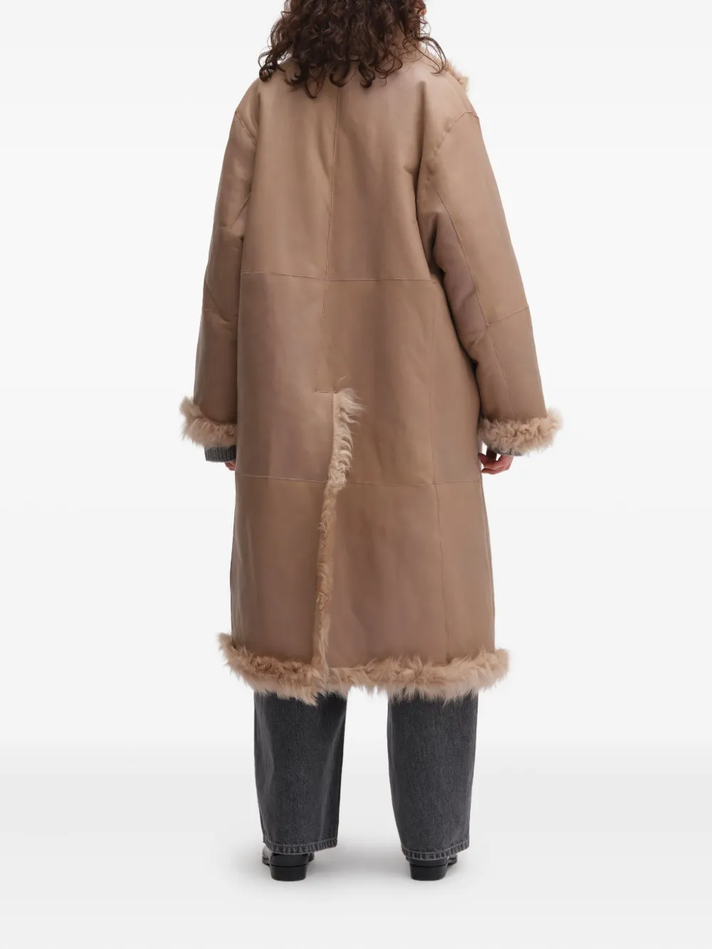 Remain Birger Christensen Shearling Leather Long Coat In Brown