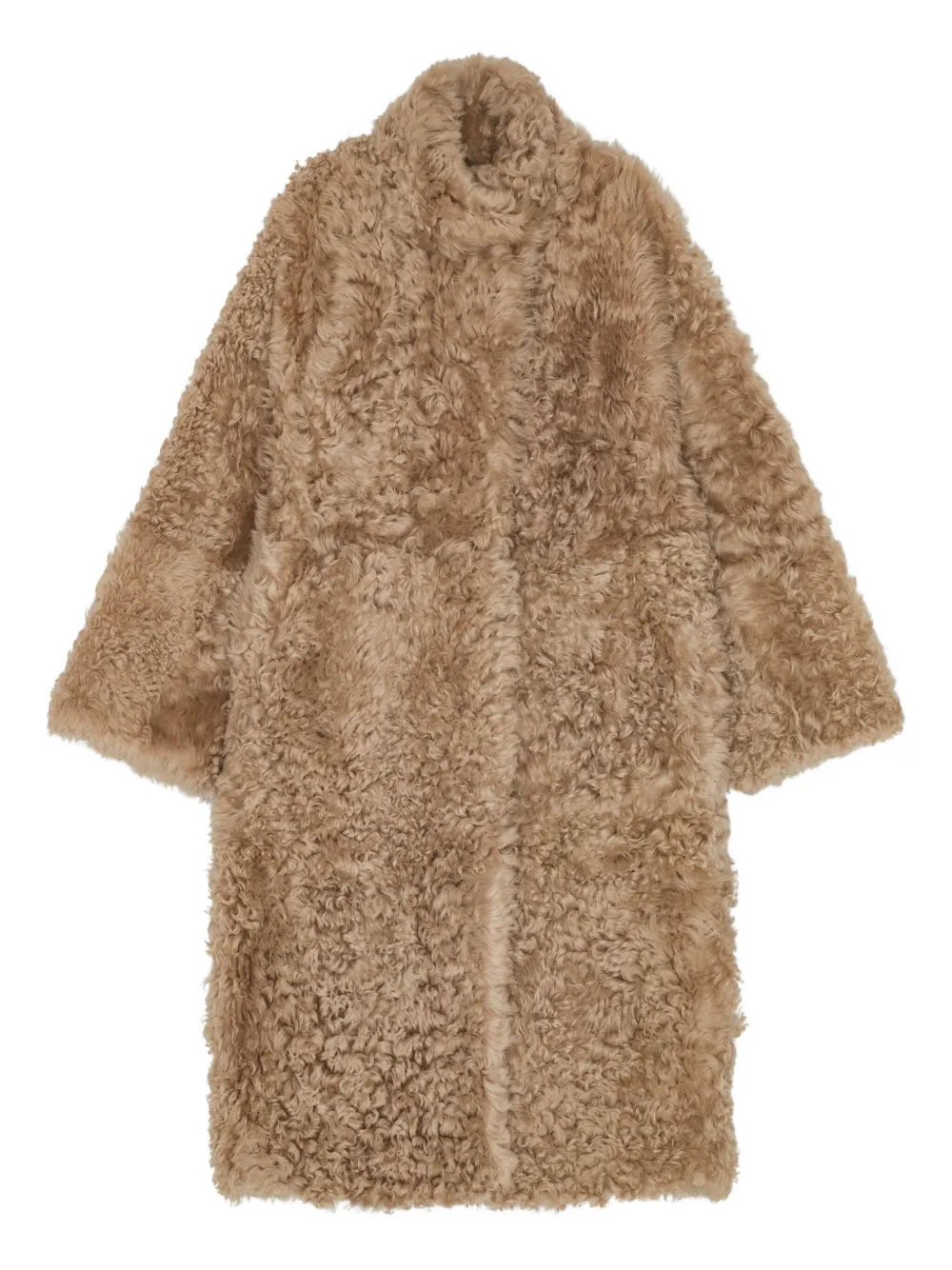 Remain Birger Christensen Shearling Leather Long Coat In Brown