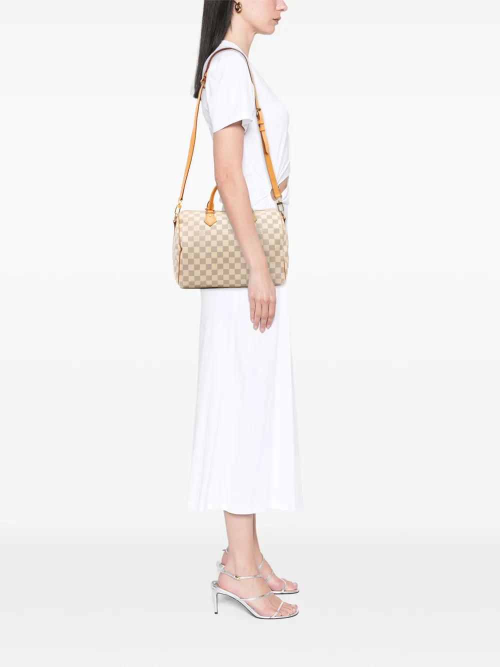 Pre-owned Louis Vuitton 2014 Damier Azur Speedy Bandouliere 30 Satchel In White