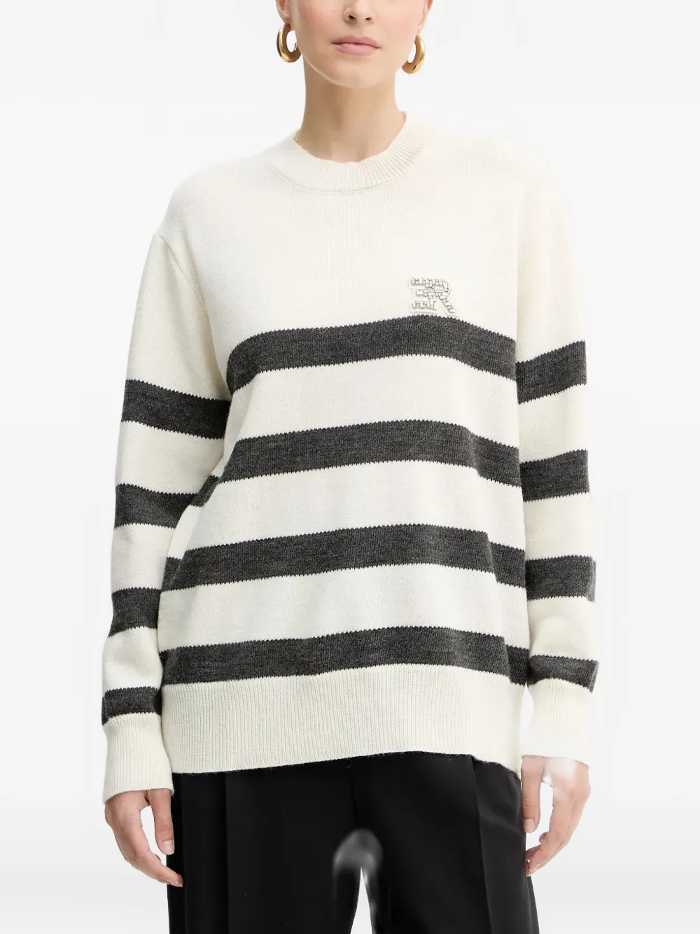 Ermanno Scervino striped-pattern embellished sweater | White | Image 1