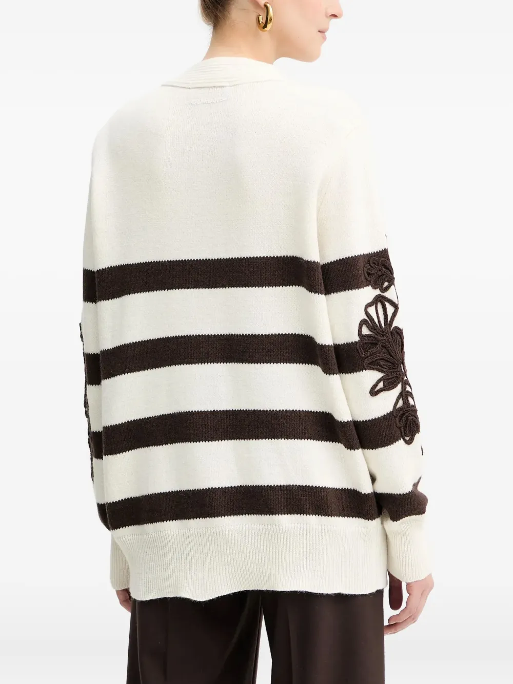 Ermanno Scervino Striped-pattern Floral-appliqué Cardigan In White