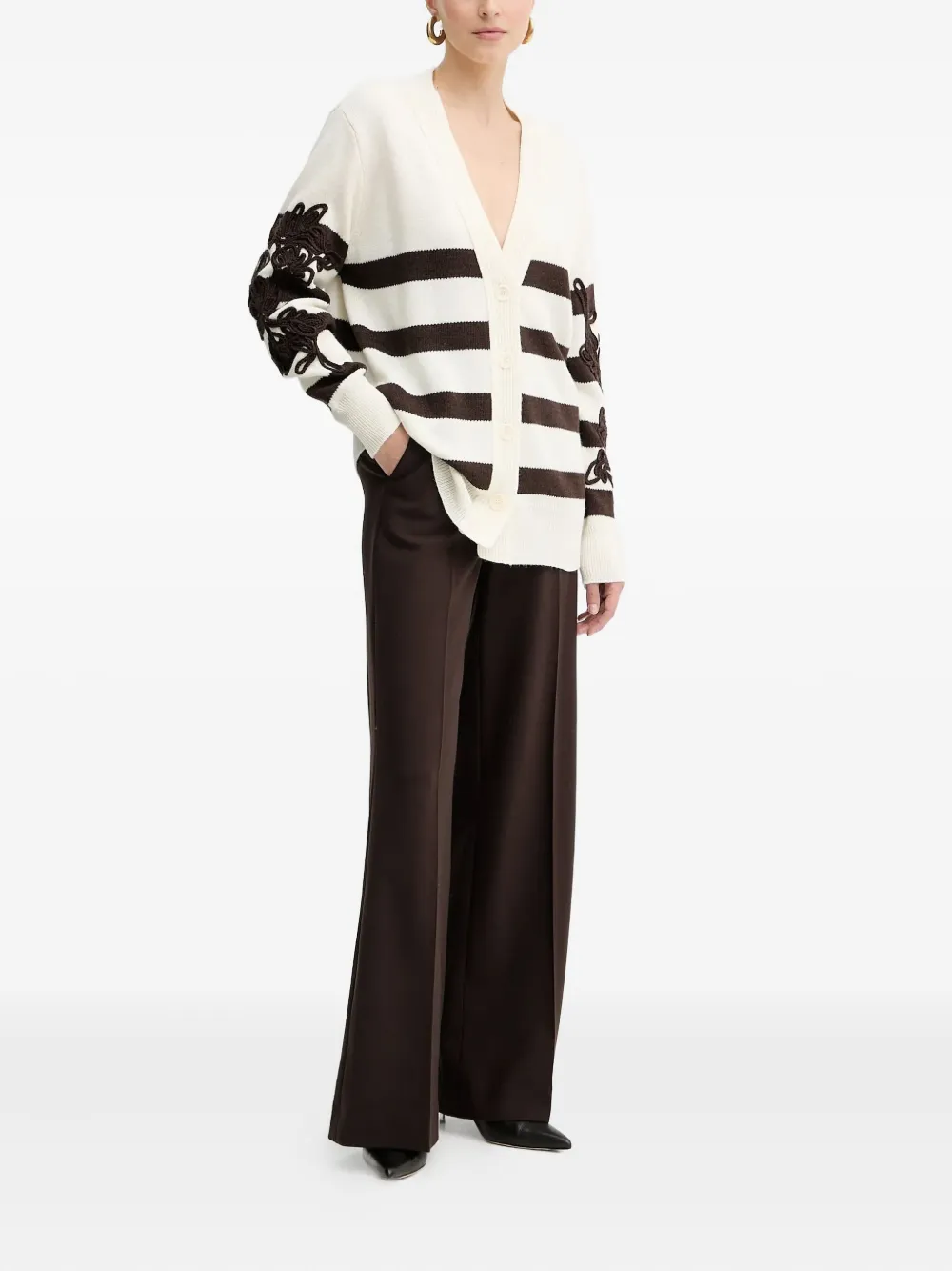 Ermanno Scervino striped-pattern floral-appliqué cardigan | Cardigans | Image 2