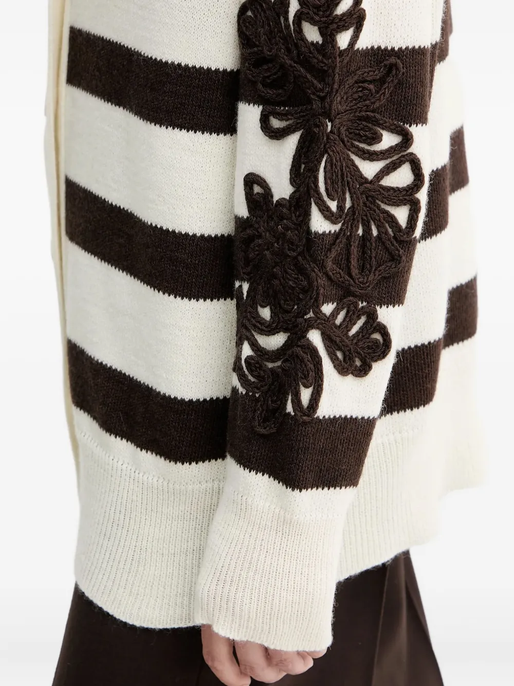 Ermanno Scervino Striped-pattern Floral-appliqué Cardigan In White