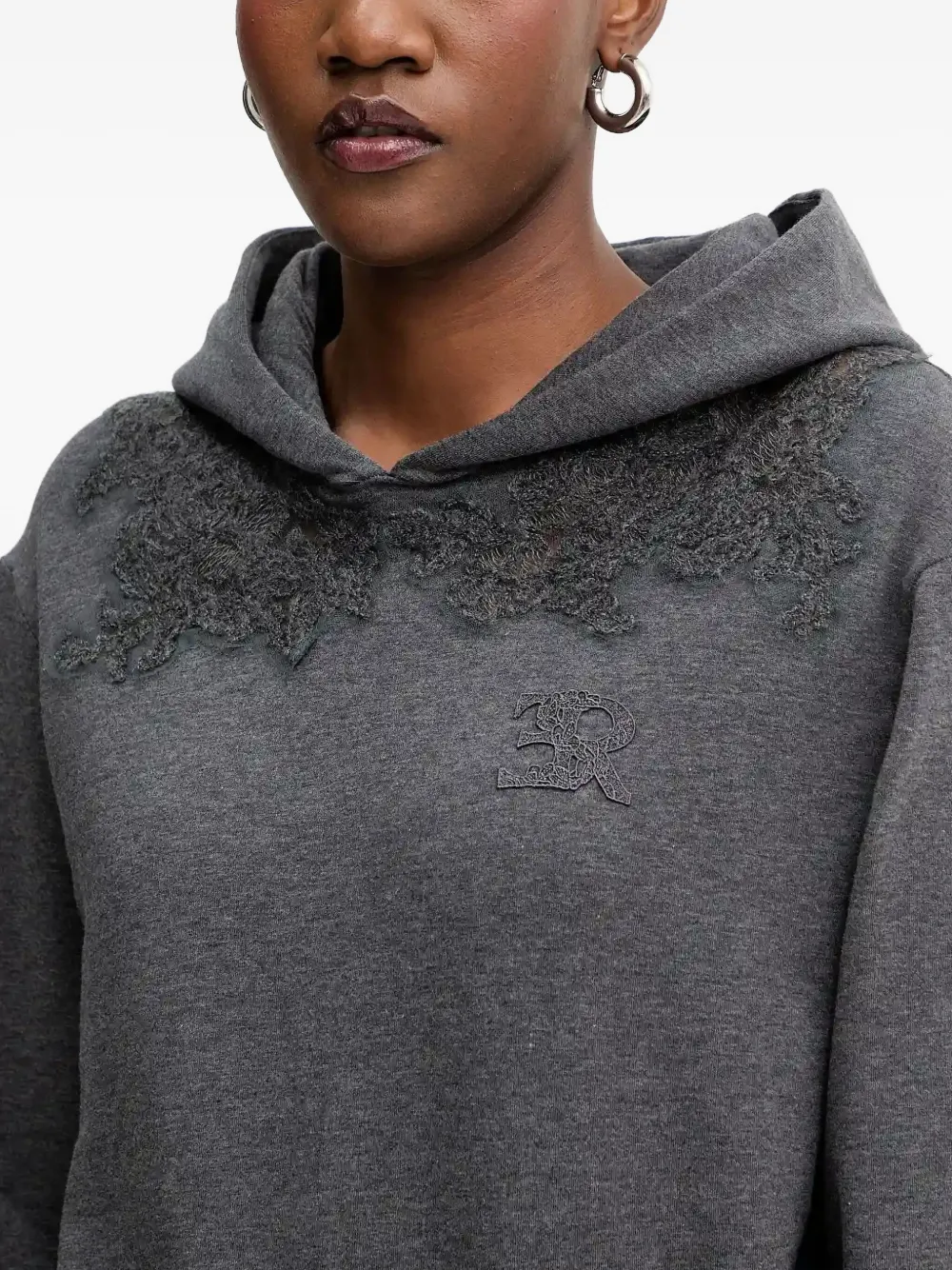 Ermanno Scervino Hoodie met kanten applicatie en lange mouwen Grijs