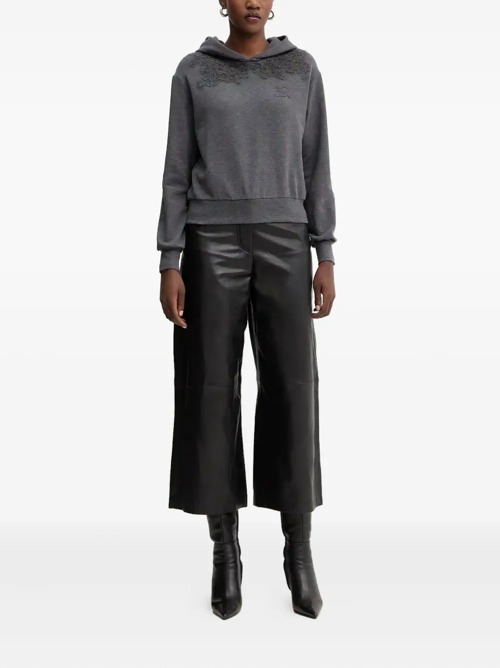 Ermanno Scervino lace-appliqué long-sleeve hoodie - Grijs