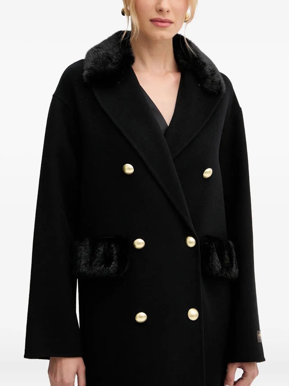 Ermanno Scervino Double-breasted Buttoned Coat In Black