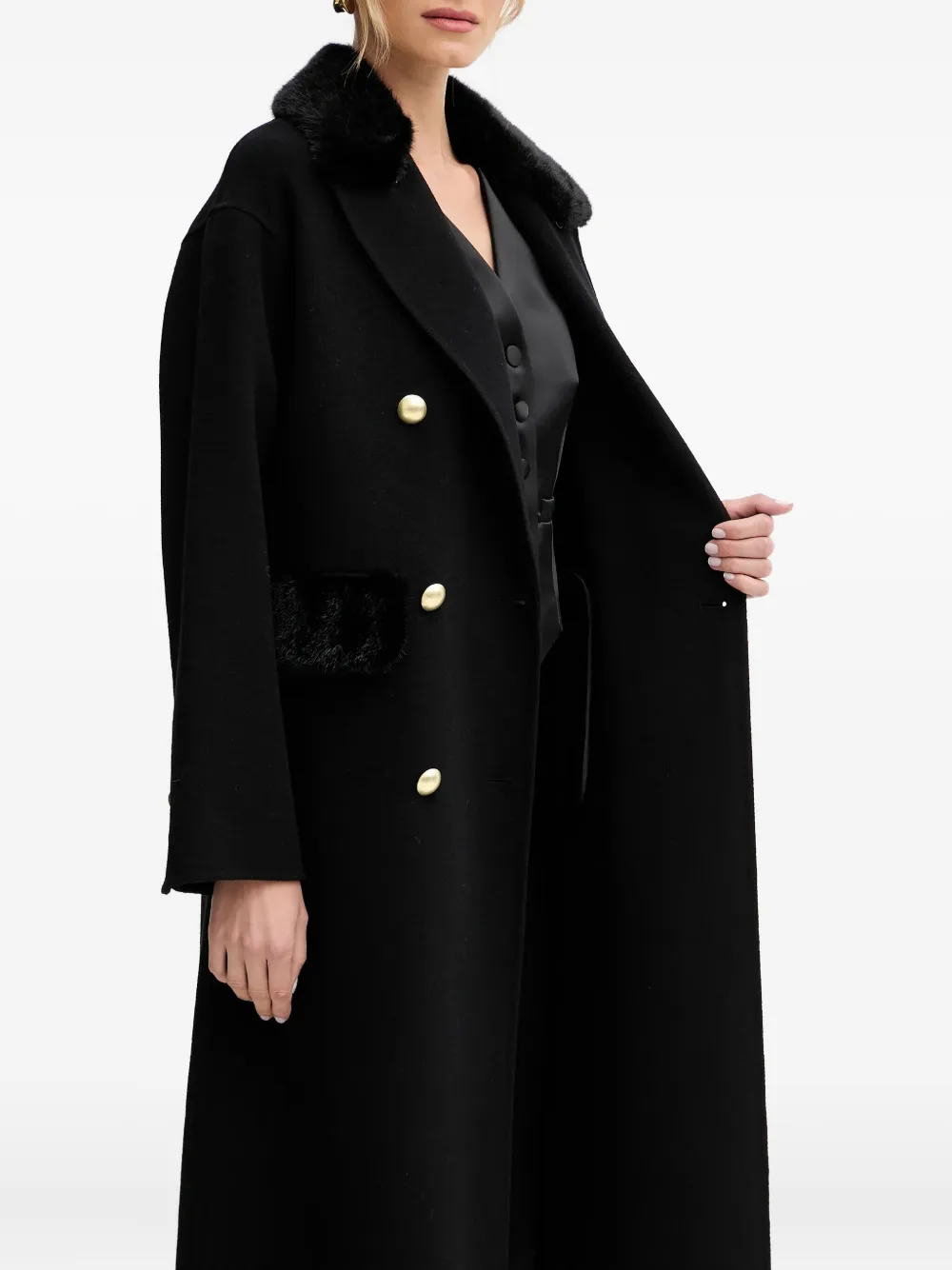 Ermanno Scervino Double-breasted Buttoned Coat In Black
