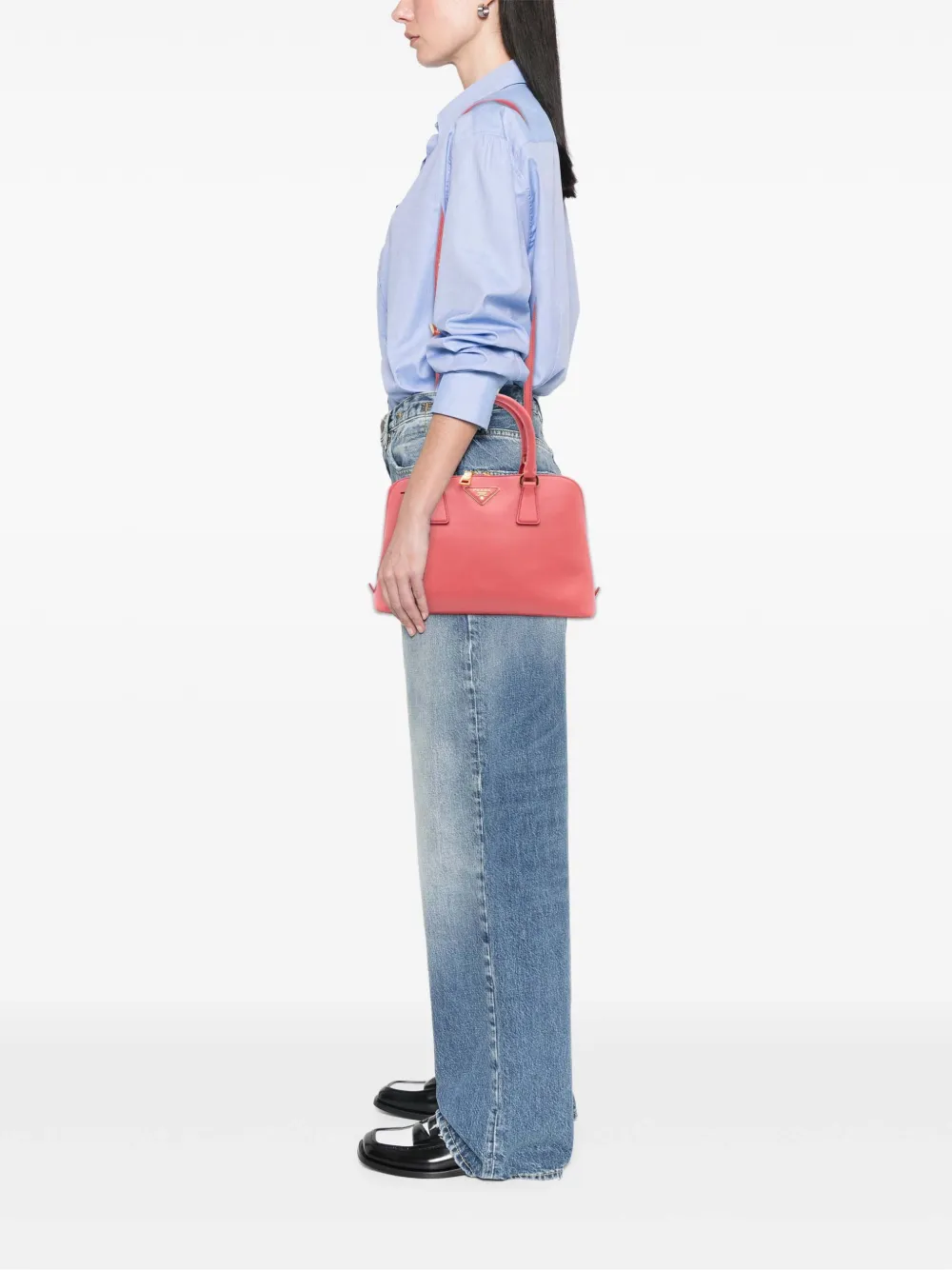 Pre-owned Prada 2021-2025 Medium Saffiano Lux Promenade Satchel In Pink