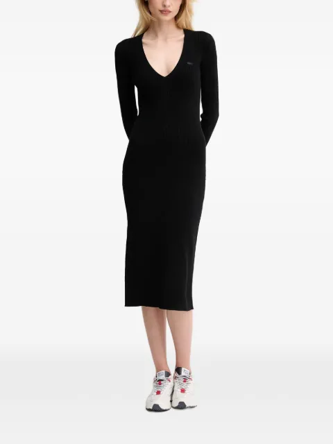Lacoste Vネックリブミディドレス