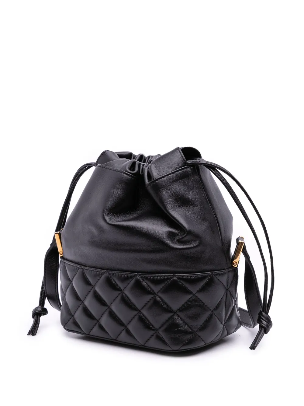 Pre-owned Versace 2019-2025 Quilted Calfskin La Medusa Drawstring Bucket Bag In Black