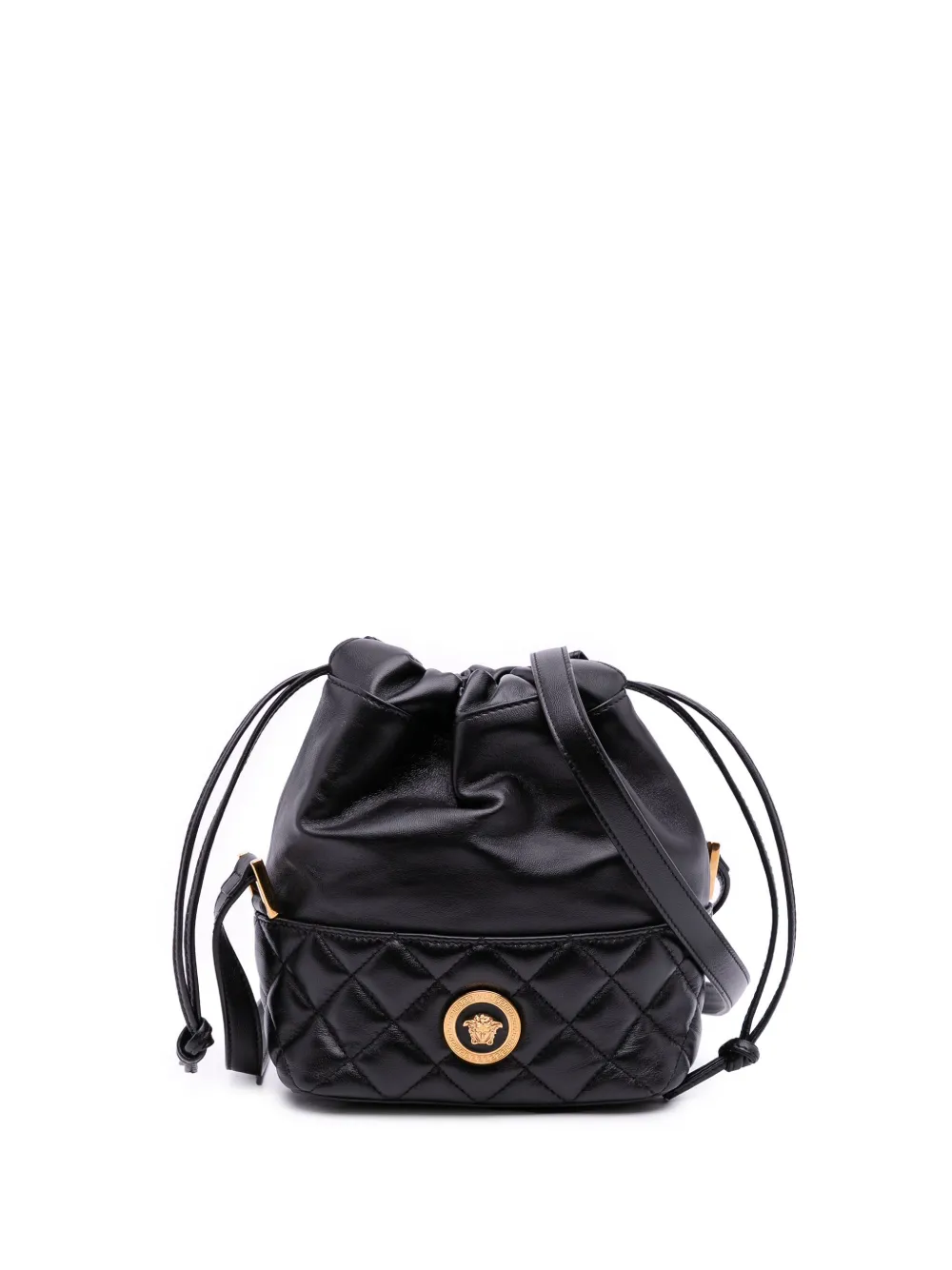 Versace Pre-Owned 2019-2025 Quilted Calfskin La Medusa Drawstring bucket bag | Black | Image 1